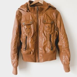 Ci Sono Camel Brown faux leather jacket with faux fur lining